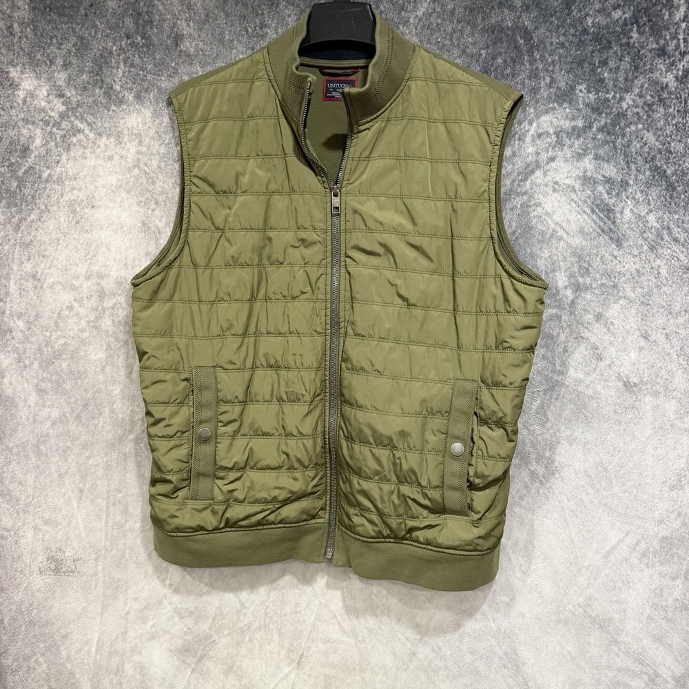 UNTUCKit Olive Green Puffer Vest Mens Large Quilted Full Zip Reulo Vest 40886